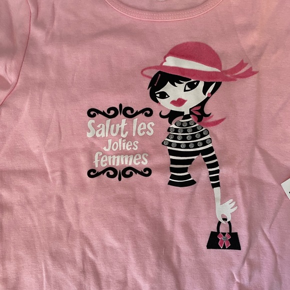 NWT Girls Pink French Phrase Tee - Picture 2 of 3